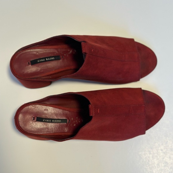 Zara Suede Mule Peep Toe Block Heels - Picture 3 of 6